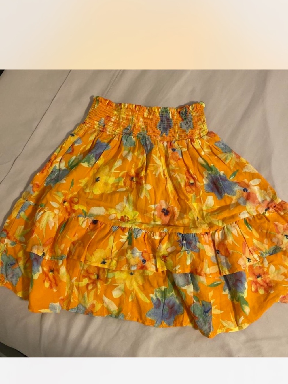 Cynthia Rowley Yellow Floral Tiered Smocked Skirt Sz XS